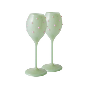 Pistachio Polkadot Champagne Glass Set